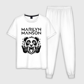 Мужская пижама хлопок с принтом Marilyn Manson   rock panda , 100% хлопок | брюки и футболка прямого кроя, без карманов, на брюках мягкая резинка на поясе и по низу штанин
 | 