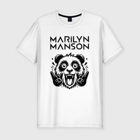 Мужская футболка хлопок Slim с принтом Marilyn Manson   rock panda в Петрозаводске, 92% хлопок, 8% лайкра | приталенный силуэт, круглый вырез ворота, длина до линии бедра, короткий рукав | Тематика изображения на принте: 