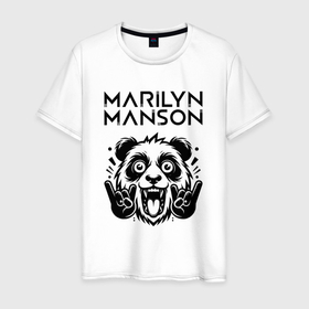 Мужская футболка хлопок с принтом Marilyn Manson   rock panda , 100% хлопок | прямой крой, круглый вырез горловины, длина до линии бедер, слегка спущенное плечо. | 