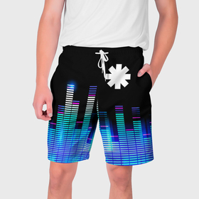Мужские шорты 3D с принтом Red Hot Chili Peppers эквалайзер в Тюмени,  полиэстер 100% | прямой крой, два кармана без застежек по бокам. Мягкая трикотажная резинка на поясе, внутри которой широкие завязки. Длина чуть выше колен | Тематика изображения на принте: 