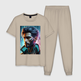 Мужская пижама хлопок с принтом Cyber dude   ai art в Белгороде, 100% хлопок | брюки и футболка прямого кроя, без карманов, на брюках мягкая резинка на поясе и по низу штанин
 | 