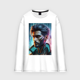 Мужской лонгслив oversize хлопок с принтом Cyber dude   ai art в городе Новоалтайск,  |  | Тематика изображения на принте: 