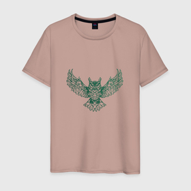 Мужская футболка хлопок с принтом Векторная сова в Белгороде, 100% хлопок | прямой крой, круглый вырез горловины, длина до линии бедер, слегка спущенное плечо. | 