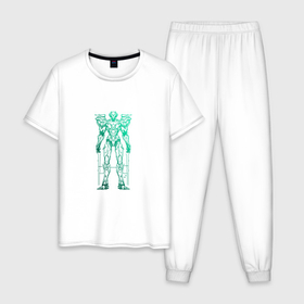 Мужская пижама хлопок с принтом Векторный андроид в Екатеринбурге, 100% хлопок | брюки и футболка прямого кроя, без карманов, на брюках мягкая резинка на поясе и по низу штанин
 | 