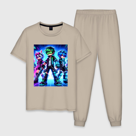 Мужская пижама хлопок с принтом Детский киберпанк   аниме в Екатеринбурге, 100% хлопок | брюки и футболка прямого кроя, без карманов, на брюках мягкая резинка на поясе и по низу штанин
 | 