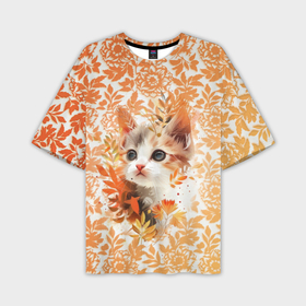 Мужская футболка oversize 3D с принтом Котёнок в осеннем саду ,  |  | 