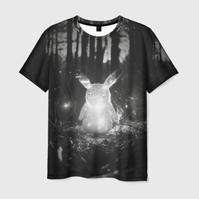 Мужская футболка 3D с принтом Пикачу в темном лесу в Санкт-Петербурге, 100% полиэфир | прямой крой, круглый вырез горловины, длина до линии бедер | Тематика изображения на принте: 