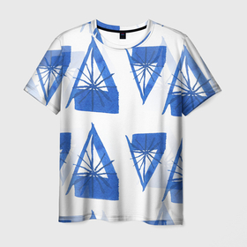 Мужская футболка 3D с принтом Акварельные треугольники со снежинками в Екатеринбурге, 100% полиэфир | прямой крой, круглый вырез горловины, длина до линии бедер | Тематика изображения на принте: 