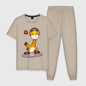 Мужская пижама хлопок с принтом Жираф за пультом в Екатеринбурге, 100% хлопок | брюки и футболка прямого кроя, без карманов, на брюках мягкая резинка на поясе и по низу штанин
 | 
