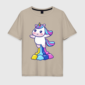 Мужская футболка хлопок Oversize с принтом Unicorn ass rainbow , 100% хлопок | свободный крой, круглый ворот, “спинка” длиннее передней части | 