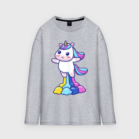 Мужской лонгслив oversize хлопок с принтом Unicorn ass rainbow в Кировске,  |  | 