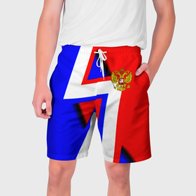 Мужские шорты 3D с принтом Герб России спортивный стиль в Новосибирске,  полиэстер 100% | прямой крой, два кармана без застежек по бокам. Мягкая трикотажная резинка на поясе, внутри которой широкие завязки. Длина чуть выше колен | 