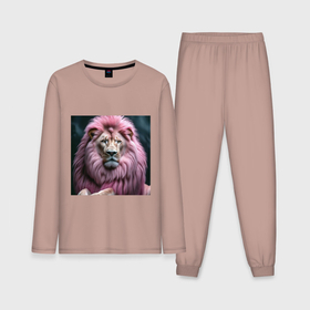 Мужская пижама с лонгсливом хлопок с принтом Лев с огромной гривой розового цвета ,  |  | 