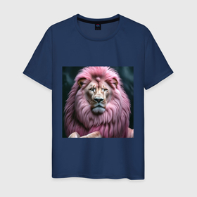Мужская футболка хлопок с принтом Лев с огромной гривой розового цвета , 100% хлопок | прямой крой, круглый вырез горловины, длина до линии бедер, слегка спущенное плечо. | 