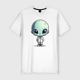 Мужская футболка хлопок Slim с принтом Милый инопланетянин с большими глазами в Тюмени, 92% хлопок, 8% лайкра | приталенный силуэт, круглый вырез ворота, длина до линии бедра, короткий рукав | 