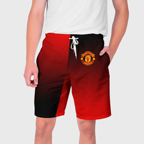 Мужские шорты 3D с принтом Манчестер Юнайтед градиент спорт ,  полиэстер 100% | прямой крой, два кармана без застежек по бокам. Мягкая трикотажная резинка на поясе, внутри которой широкие завязки. Длина чуть выше колен | 