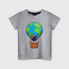 Детская футболка хлопок с принтом Космонавт на воздушном шаре в Санкт-Петербурге, 100% хлопок | круглый вырез горловины, полуприлегающий силуэт, длина до линии бедер | Тематика изображения на принте: 
