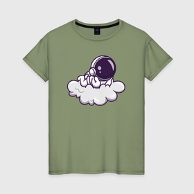 Женская футболка хлопок с принтом Космонавт на облаке в Курске, 100% хлопок | прямой крой, круглый вырез горловины, длина до линии бедер, слегка спущенное плечо | 
