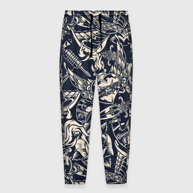 Мужские брюки 3D с принтом Gray tattoo machine в Тюмени, 100% полиэстер | манжеты по низу, эластичный пояс регулируется шнурком, по бокам два кармана без застежек, внутренняя часть кармана из мелкой сетки | 