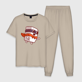 Мужская пижама хлопок с принтом Суши супергерой в Курске, 100% хлопок | брюки и футболка прямого кроя, без карманов, на брюках мягкая резинка на поясе и по низу штанин
 | 