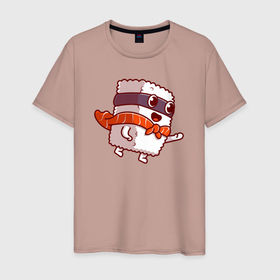 Мужская футболка хлопок с принтом Суши супергерой в Курске, 100% хлопок | прямой крой, круглый вырез горловины, длина до линии бедер, слегка спущенное плечо. | 