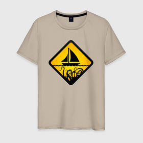 Мужская футболка хлопок с принтом Знаки опасности   осьминог , 100% хлопок | прямой крой, круглый вырез горловины, длина до линии бедер, слегка спущенное плечо. | 