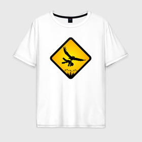 Мужская футболка хлопок Oversize с принтом Знаки опасности  совы в Курске, 100% хлопок | свободный крой, круглый ворот, “спинка” длиннее передней части | 