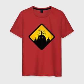 Мужская футболка хлопок с принтом Знаки опасности   болотные монстры в Тюмени, 100% хлопок | прямой крой, круглый вырез горловины, длина до линии бедер, слегка спущенное плечо. | 