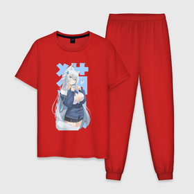 Мужская пижама хлопок с принтом Нэко чан в Тюмени, 100% хлопок | брюки и футболка прямого кроя, без карманов, на брюках мягкая резинка на поясе и по низу штанин
 | Тематика изображения на принте: 