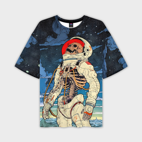 Мужская футболка oversize 3D с принтом Скелет   астронавт в Курске,  |  | Тематика изображения на принте: 