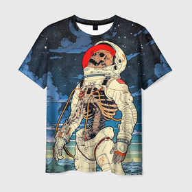 Мужская футболка 3D с принтом Скелет   астронавт в Санкт-Петербурге, 100% полиэфир | прямой крой, круглый вырез горловины, длина до линии бедер | Тематика изображения на принте: 