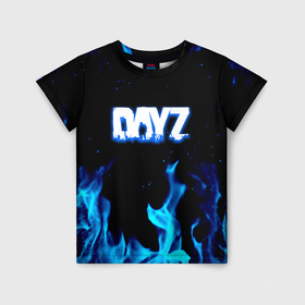 Детская футболка 3D с принтом Dayz синий огонь лого в Кировске, 100% гипоаллергенный полиэфир | прямой крой, круглый вырез горловины, длина до линии бедер, чуть спущенное плечо, ткань немного тянется | 