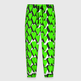 Мужские брюки 3D с принтом Зелёные сердечки на белом фоне в Екатеринбурге, 100% полиэстер | манжеты по низу, эластичный пояс регулируется шнурком, по бокам два кармана без застежек, внутренняя часть кармана из мелкой сетки | 