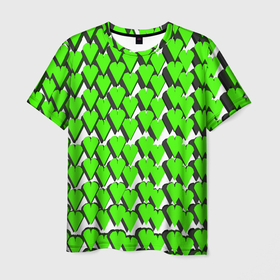 Мужская футболка 3D с принтом Зелёные сердечки на белом фоне в Тюмени, 100% полиэфир | прямой крой, круглый вырез горловины, длина до линии бедер | 