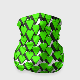 Бандана-труба 3D с принтом Зелёные сердечки на белом фоне , 100% полиэстер, ткань с особыми свойствами — Activecool | плотность 150‒180 г/м2; хорошо тянется, но сохраняет форму | 