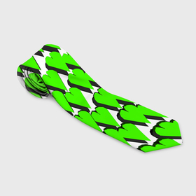 Галстук 3D с принтом Зелёные сердечки на белом фоне , 100% полиэстер | Длина 148 см; Плотность 150-180 г/м2 | 