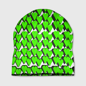 Шапка 3D с принтом Зелёные сердечки на белом фоне , 100% полиэстер | универсальный размер, печать по всей поверхности изделия | 