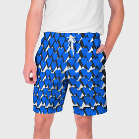 Мужские шорты 3D с принтом Синие сердечки на белом фоне в Тюмени,  полиэстер 100% | прямой крой, два кармана без застежек по бокам. Мягкая трикотажная резинка на поясе, внутри которой широкие завязки. Длина чуть выше колен | 