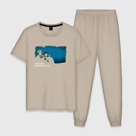 Мужская пижама хлопок с принтом Depeche Mode   World violation tour 90 в Санкт-Петербурге, 100% хлопок | брюки и футболка прямого кроя, без карманов, на брюках мягкая резинка на поясе и по низу штанин
 | Тематика изображения на принте: 