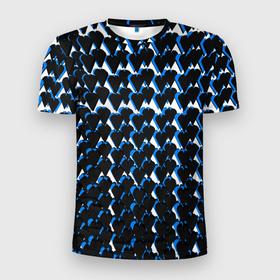Мужская футболка 3D Slim с принтом Чёрно синие сердечки на белом фоне в Новосибирске, 100% полиэстер с улучшенными характеристиками | приталенный силуэт, круглая горловина, широкие плечи, сужается к линии бедра | Тематика изображения на принте: 