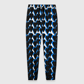 Мужские брюки 3D с принтом Чёрно синие сердечки на белом фоне в Новосибирске, 100% полиэстер | манжеты по низу, эластичный пояс регулируется шнурком, по бокам два кармана без застежек, внутренняя часть кармана из мелкой сетки | Тематика изображения на принте: 