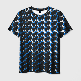 Мужская футболка 3D с принтом Чёрно синие сердечки на белом фоне в Новосибирске, 100% полиэфир | прямой крой, круглый вырез горловины, длина до линии бедер | Тематика изображения на принте: 