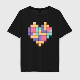 Мужская футболка хлопок Oversize с принтом Игровое сердце из пикселей в Курске, 100% хлопок | свободный крой, круглый ворот, “спинка” длиннее передней части | Тематика изображения на принте: 