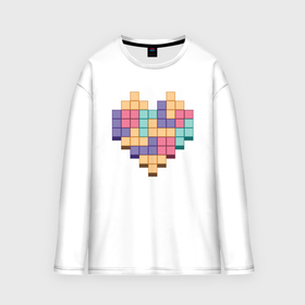 Мужской лонгслив oversize хлопок с принтом Игровое сердце из пикселей в Курске,  |  | 