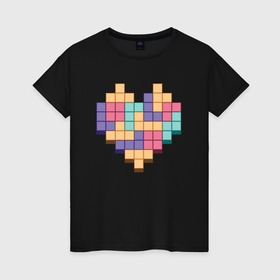 Женская футболка хлопок с принтом Игровое сердце из пикселей в Петрозаводске, 100% хлопок | прямой крой, круглый вырез горловины, длина до линии бедер, слегка спущенное плечо | 