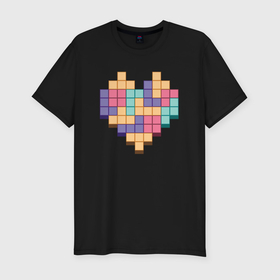 Мужская футболка хлопок Slim с принтом Игровое сердце из пикселей в Курске, 92% хлопок, 8% лайкра | приталенный силуэт, круглый вырез ворота, длина до линии бедра, короткий рукав | Тематика изображения на принте: 