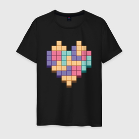 Мужская футболка хлопок с принтом Игровое сердце из пикселей в Курске, 100% хлопок | прямой крой, круглый вырез горловины, длина до линии бедер, слегка спущенное плечо. | Тематика изображения на принте: 