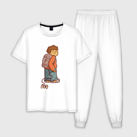 Мужская пижама хлопок с принтом Скучающий геймер в Тюмени, 100% хлопок | брюки и футболка прямого кроя, без карманов, на брюках мягкая резинка на поясе и по низу штанин
 | 
