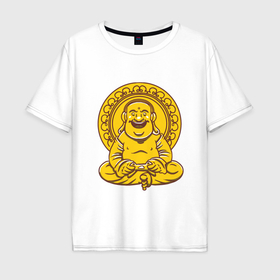 Мужская футболка хлопок Oversize с принтом Будда играет в видеоигры в Тюмени, 100% хлопок | свободный крой, круглый ворот, “спинка” длиннее передней части | 