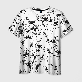 Мужская футболка 3D с принтом Белый с чёрными пятнышками в Новосибирске, 100% полиэфир | прямой крой, круглый вырез горловины, длина до линии бедер | 